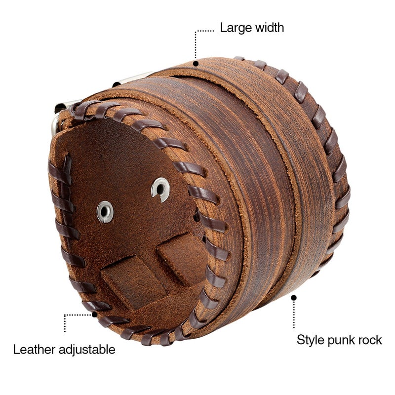 OIDEA 3pcs 19-55 MM Wide Mens Punk Rock Adjustable Leather Banlge Cuff Bracelet,Fit for 6.5-9 Inch Wrist - Image 3